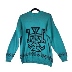 Vintage 80s Cable Knit Fisherman's Sweater Crew Geometric Aztec Tribal Western L